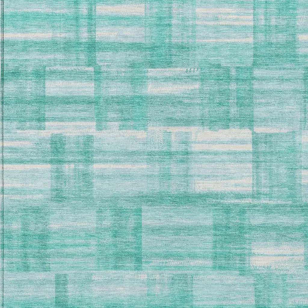10' X 14' Teal Blue And Aqua Striped Washable Indoor Outdoor Area Rug Homeroots Outdoor