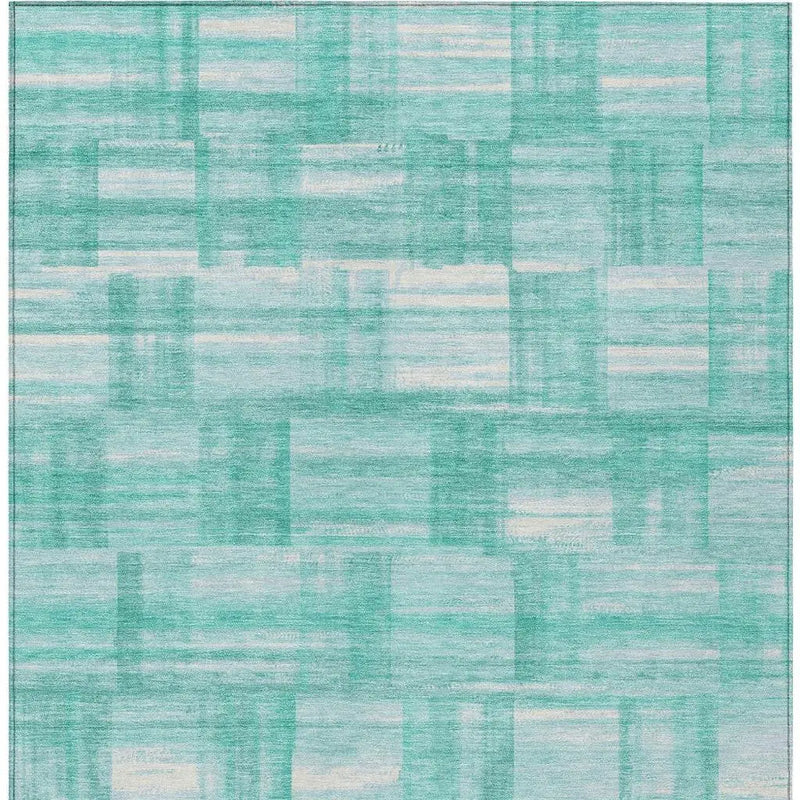 10' X 14' Teal Blue And Aqua Striped Washable Indoor Outdoor Area Rug Homeroots Outdoor