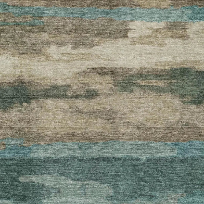 10' X 14' Teal Blue And Beige Abstract Washable Indoor Outdoor Area Rug Homeroots Outdoor