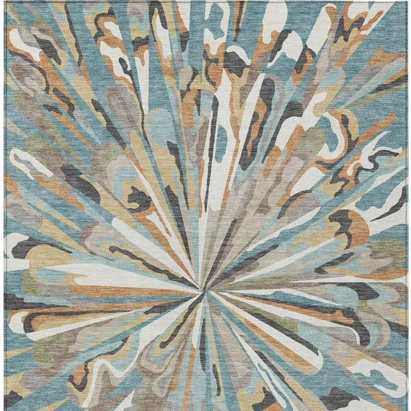 10' X 14' Teal Blue And Beige Abstract Washable Indoor Outdoor Area Rug Homeroots Outdoor