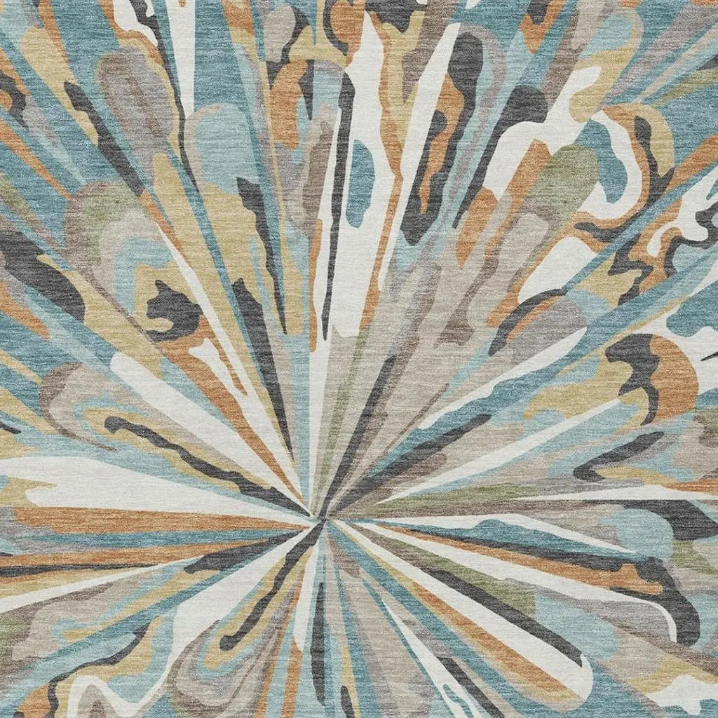 10' X 14' Teal Blue And Beige Abstract Washable Indoor Outdoor Area Rug Homeroots Outdoor
