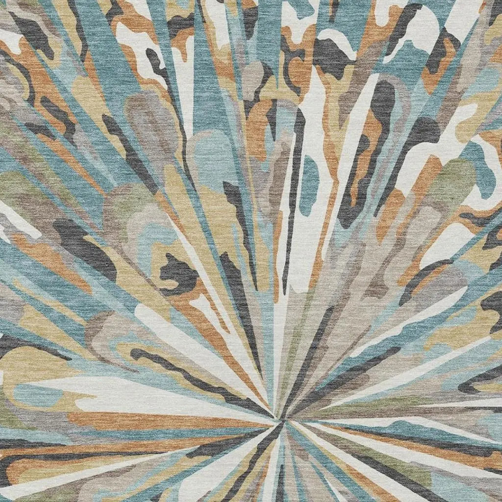 10' X 14' Teal Blue And Beige Abstract Washable Indoor Outdoor Area Rug Homeroots Outdoor