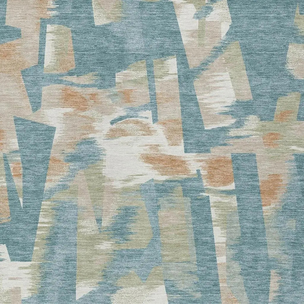 10' X 14' Teal Blue And Beige Abstract Washable Indoor Outdoor Area Rug Homeroots Outdoor