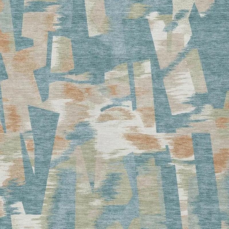 10' X 14' Teal Blue And Beige Abstract Washable Indoor Outdoor Area Rug Homeroots Outdoor