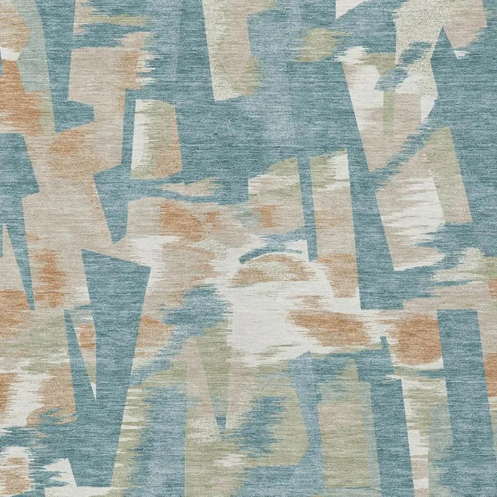 10' X 14' Teal Blue And Beige Abstract Washable Indoor Outdoor Area Rug Homeroots Outdoor