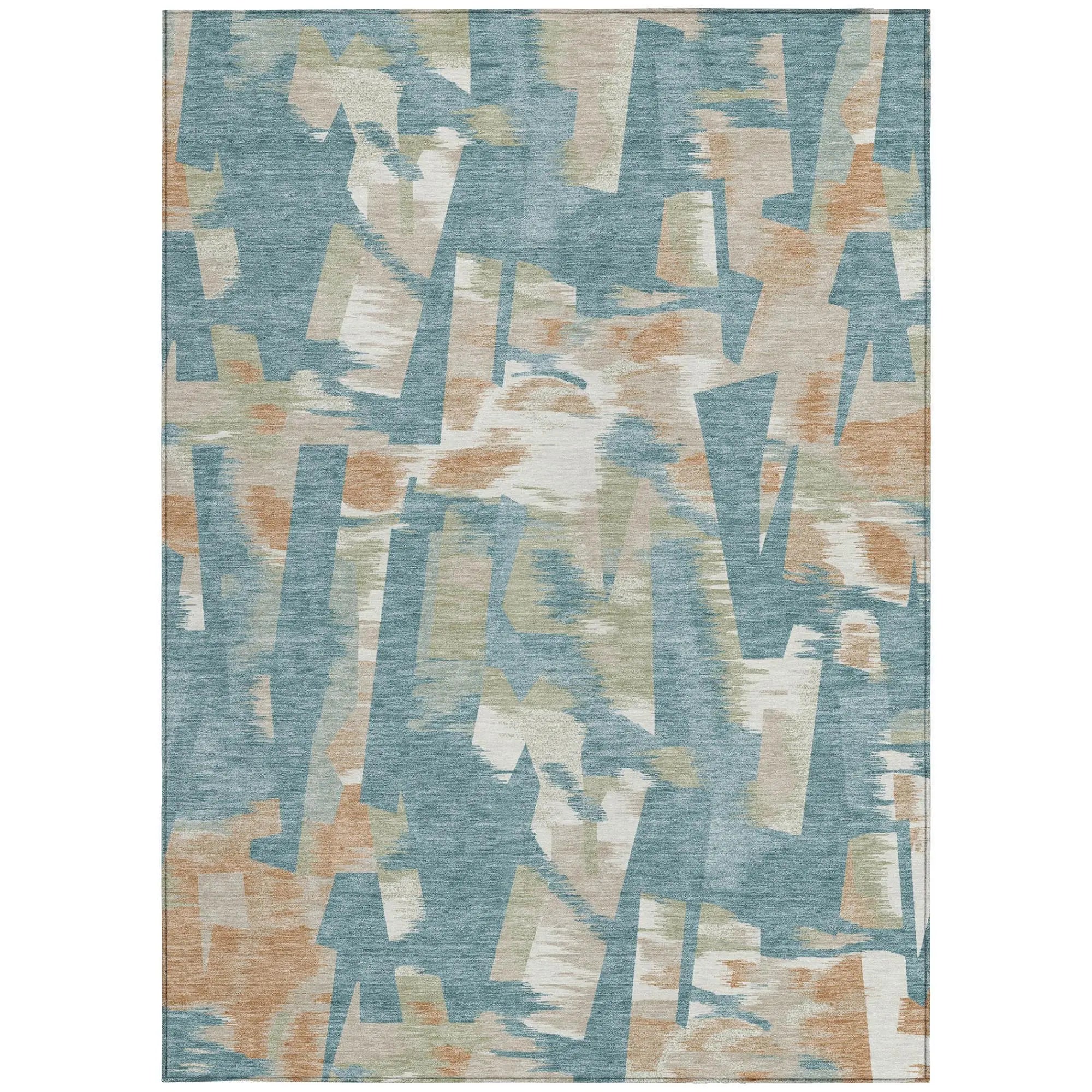 10' X 14' Teal Blue And Beige Abstract Washable Indoor Outdoor Area Rug Homeroots Outdoor