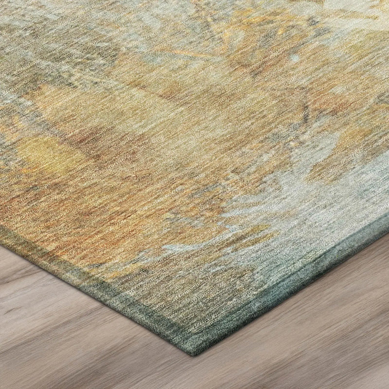 10' X 14' Teal Blue And Beige Abstract Washable Indoor Outdoor Area Rug Homeroots Outdoor