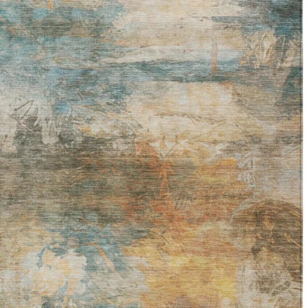 10' X 14' Teal Blue And Beige Abstract Washable Indoor Outdoor Area Rug Homeroots Outdoor