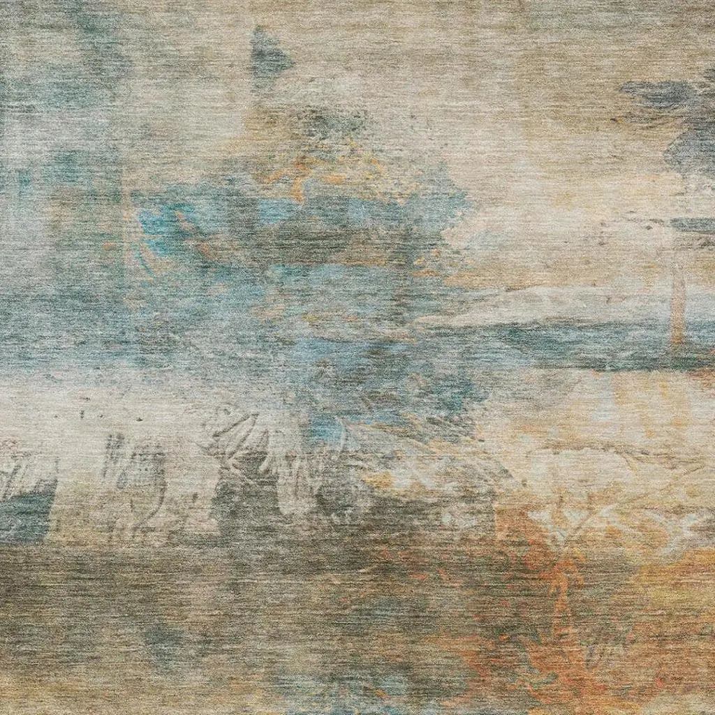 10' X 14' Teal Blue And Beige Abstract Washable Indoor Outdoor Area Rug Homeroots Outdoor