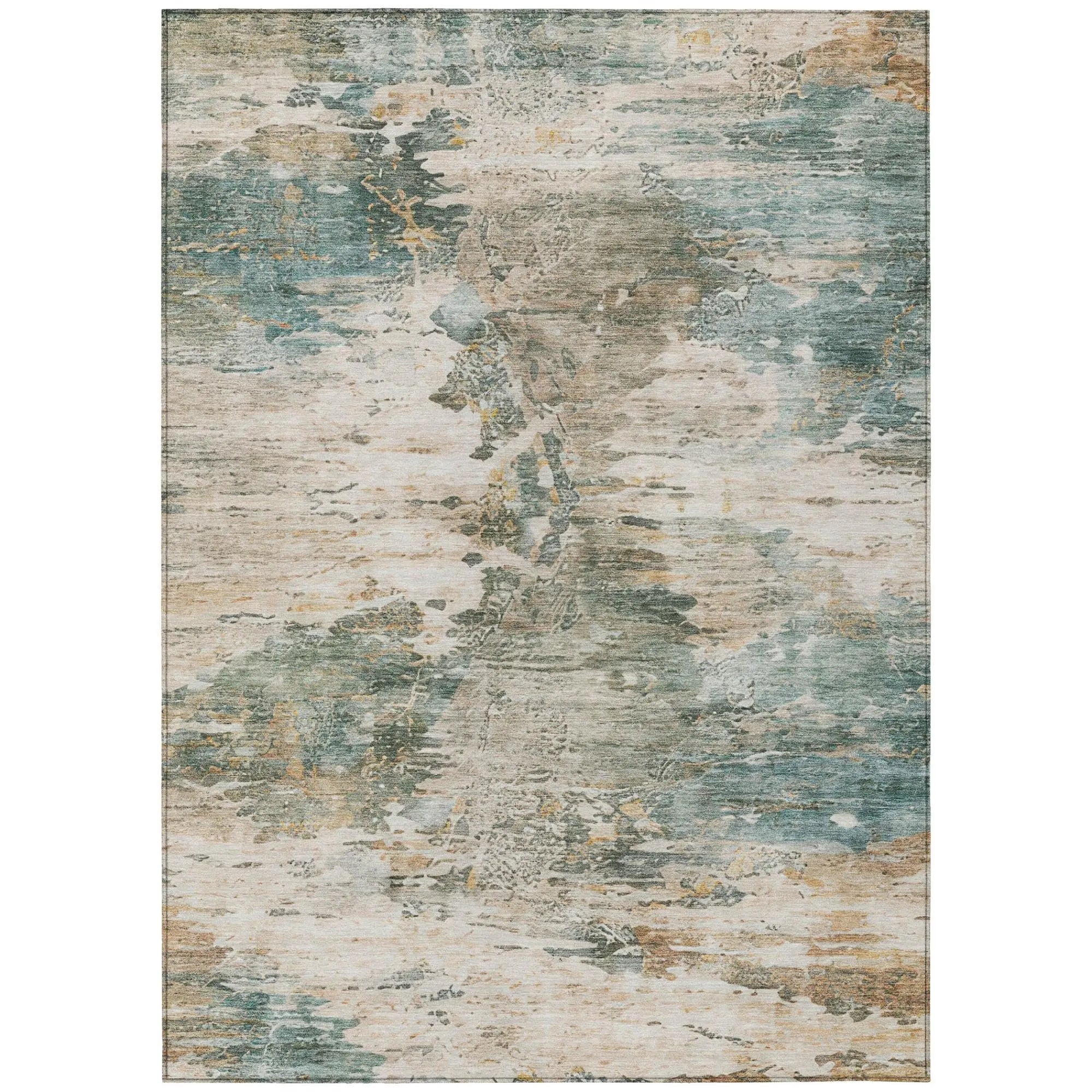 10' X 14' Teal Blue And Beige Abstract Washable Indoor Outdoor Area Rug Homeroots Outdoor