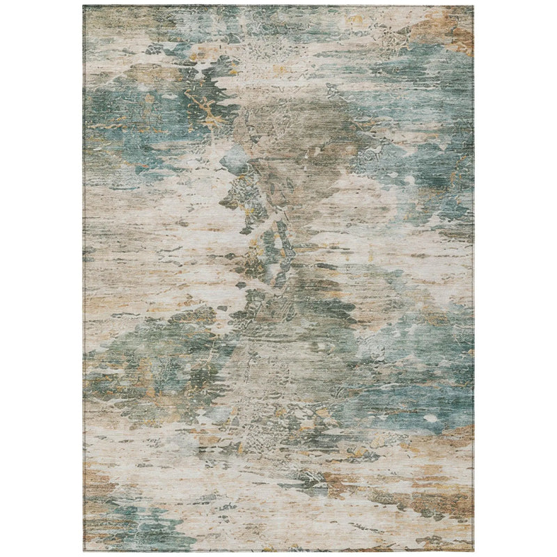 10' X 14' Teal Blue And Beige Abstract Washable Indoor Outdoor Area Rug Homeroots Outdoor