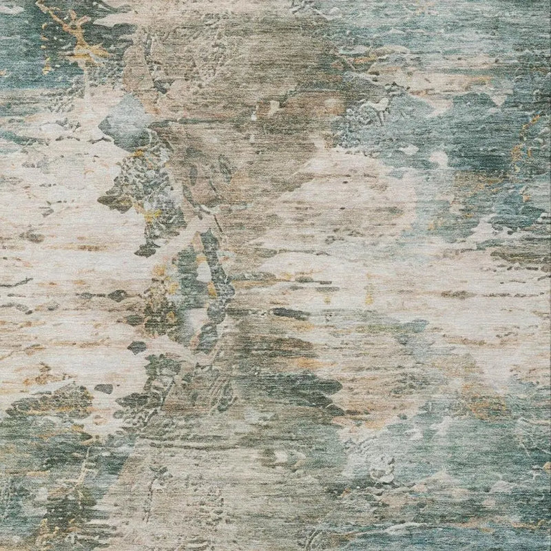 10' X 14' Teal Blue And Beige Abstract Washable Indoor Outdoor Area Rug Homeroots Outdoor