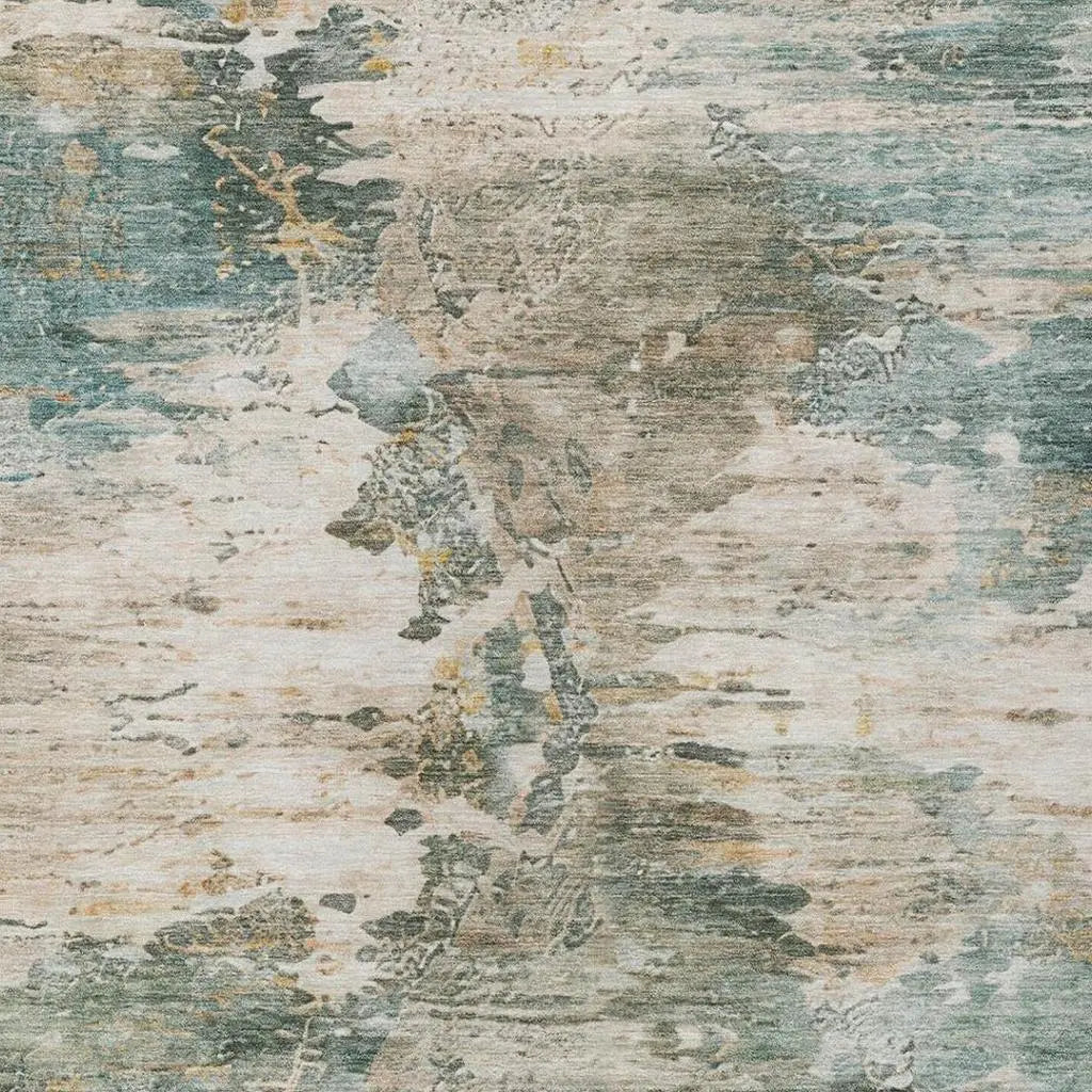 10' X 14' Teal Blue And Beige Abstract Washable Indoor Outdoor Area Rug Homeroots Outdoor