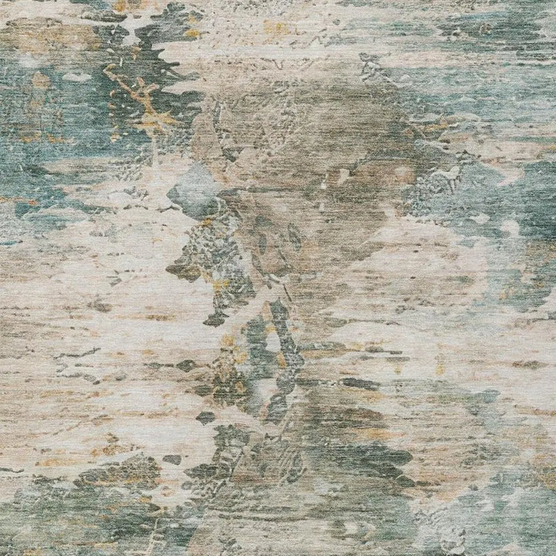 10' X 14' Teal Blue And Beige Abstract Washable Indoor Outdoor Area Rug Homeroots Outdoor