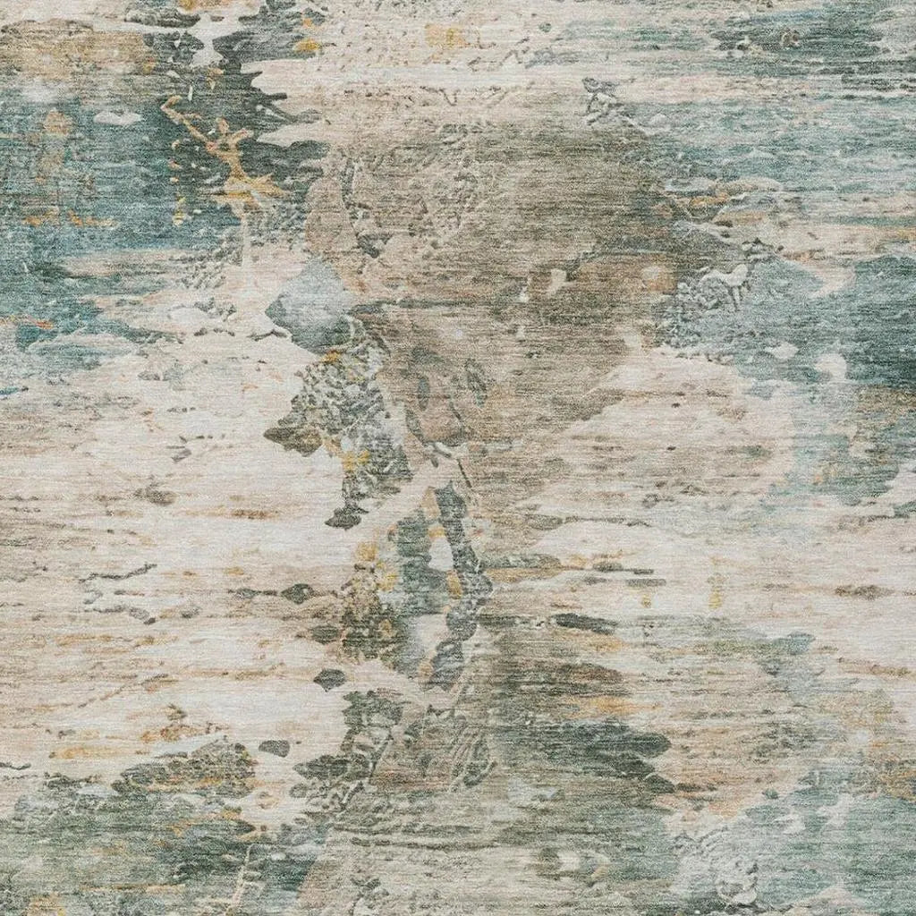 10' X 14' Teal Blue And Beige Abstract Washable Indoor Outdoor Area Rug Homeroots Outdoor