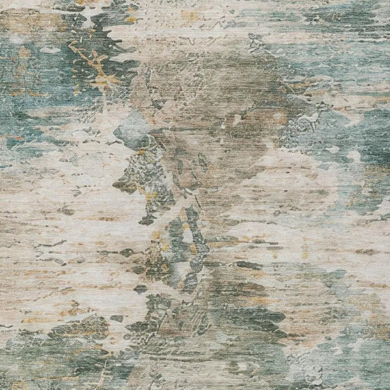 10' X 14' Teal Blue And Beige Abstract Washable Indoor Outdoor Area Rug Homeroots Outdoor