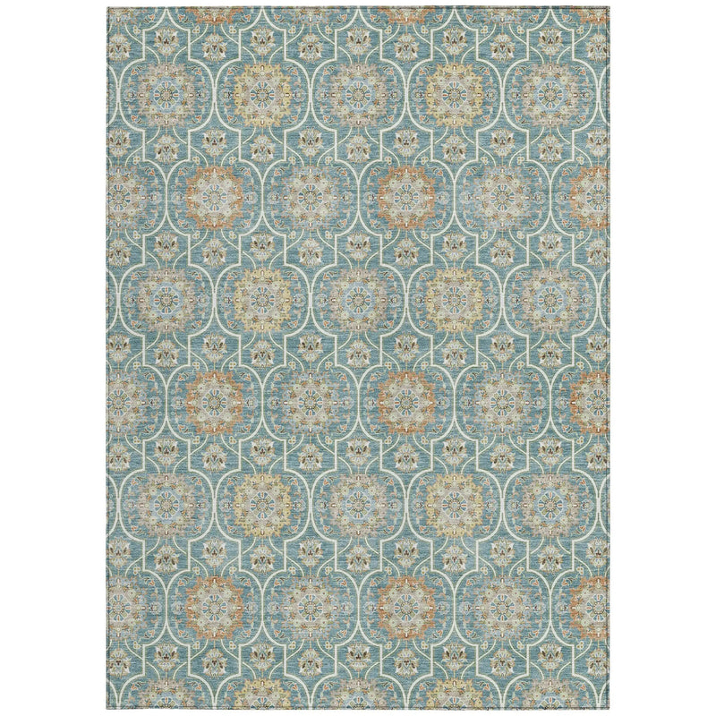 10' X 14' Teal Blue And Beige Floral Medallion Washable Indoor Outdoor Area Rug Homeroots Outdoor