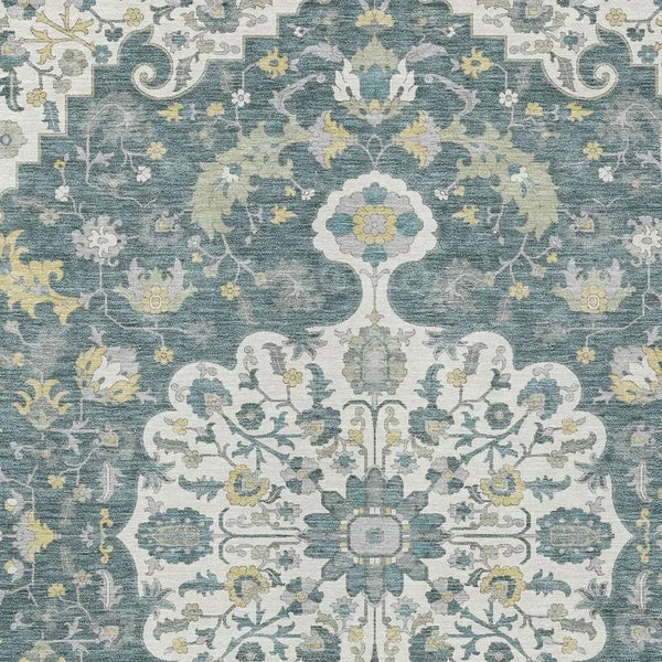 10' X 14' Teal Blue And Beige Floral Medallion Washable Indoor Outdoor Area Rug Homeroots Outdoor