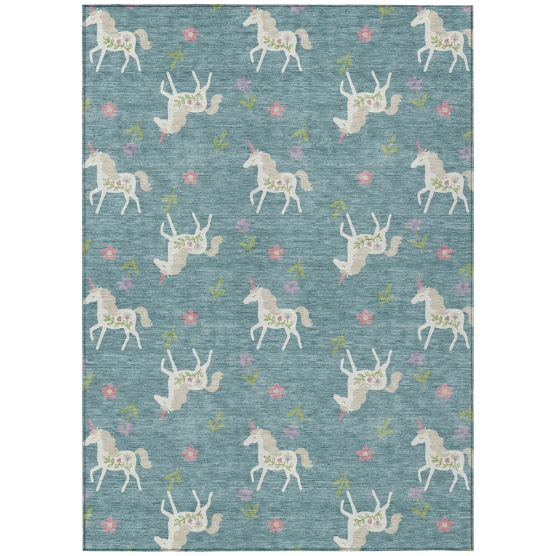 10' X 14' Teal Blue And Beige Floral Washable Indoor Outdoor Area Rug Homeroots Outdoor