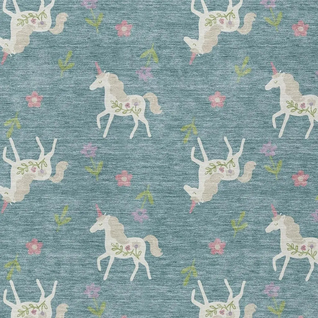 10' X 14' Teal Blue And Beige Floral Washable Indoor Outdoor Area Rug Homeroots Outdoor