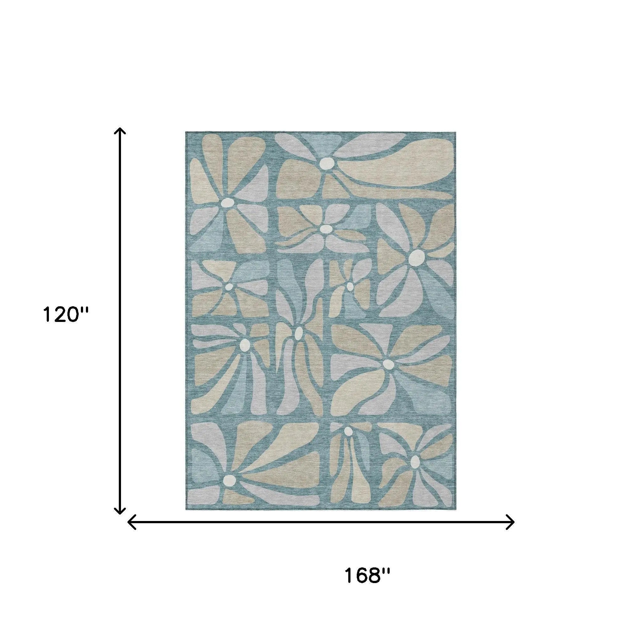 10' X 14' Teal Blue And Beige Floral Washable Indoor Outdoor Area Rug Homeroots Outdoor