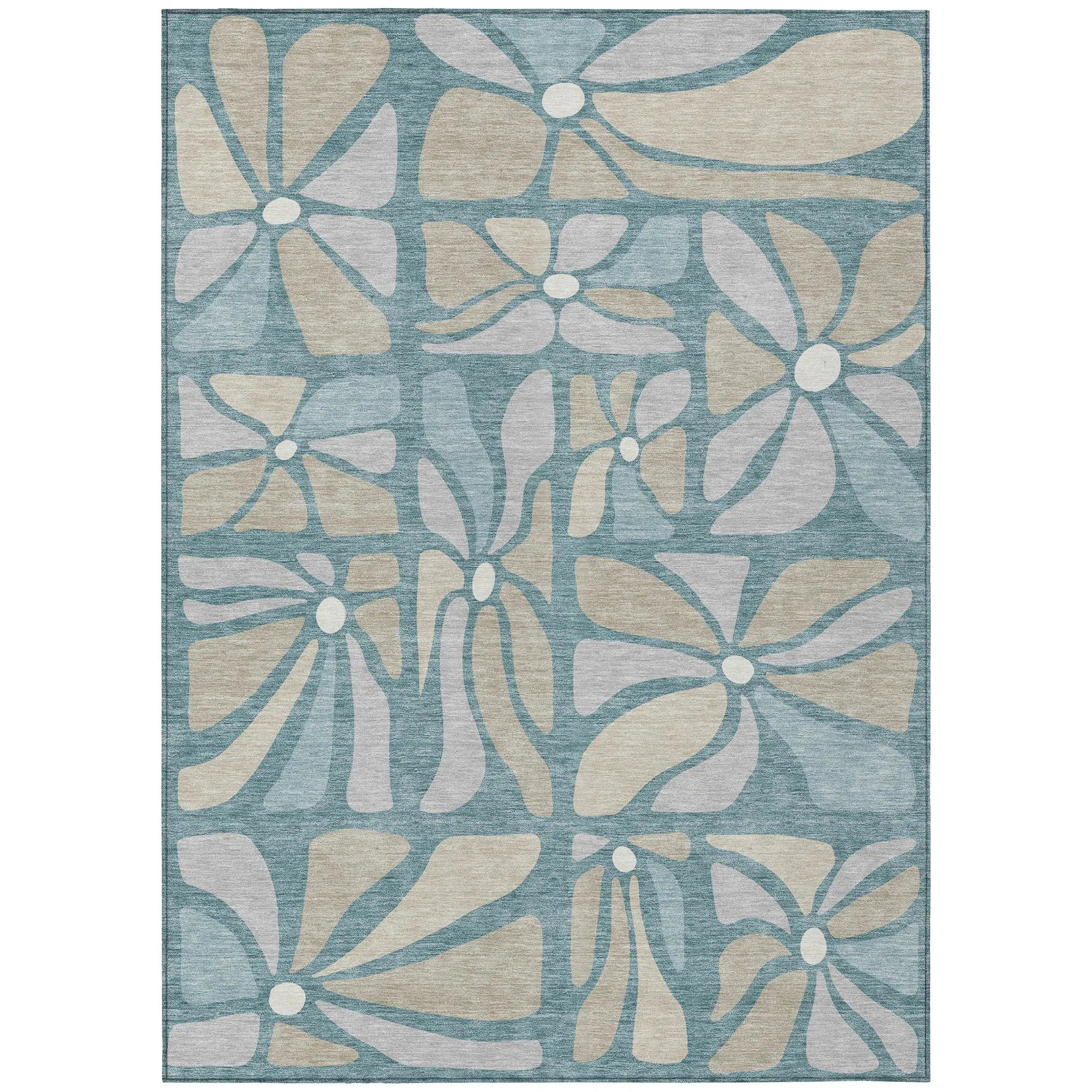 10' X 14' Teal Blue And Beige Floral Washable Indoor Outdoor Area Rug Homeroots Outdoor