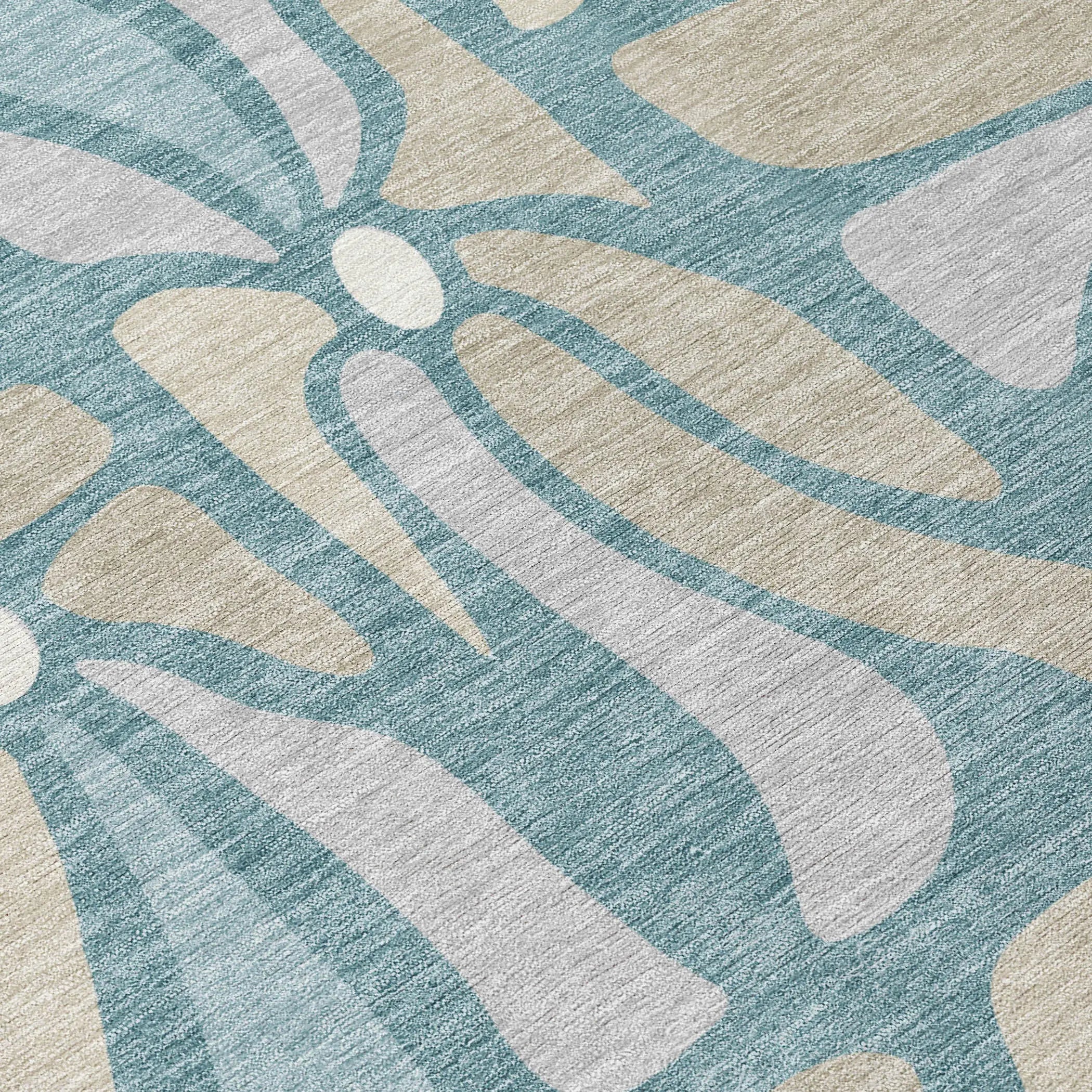 10' X 14' Teal Blue And Beige Floral Washable Indoor Outdoor Area Rug Homeroots Outdoor