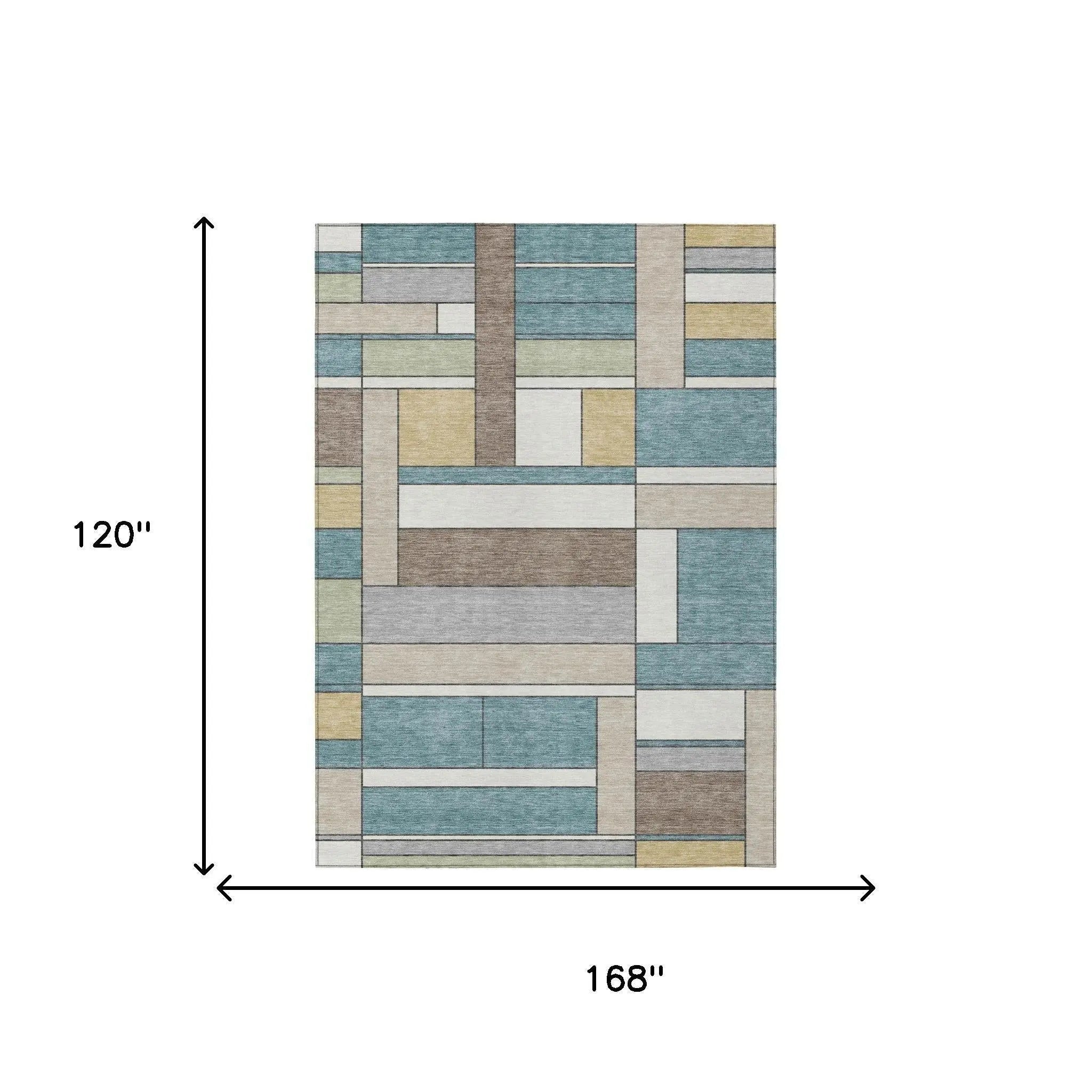 10' X 14' Teal Blue And Beige Geometric Washable Indoor Outdoor Area Rug Homeroots Outdoor