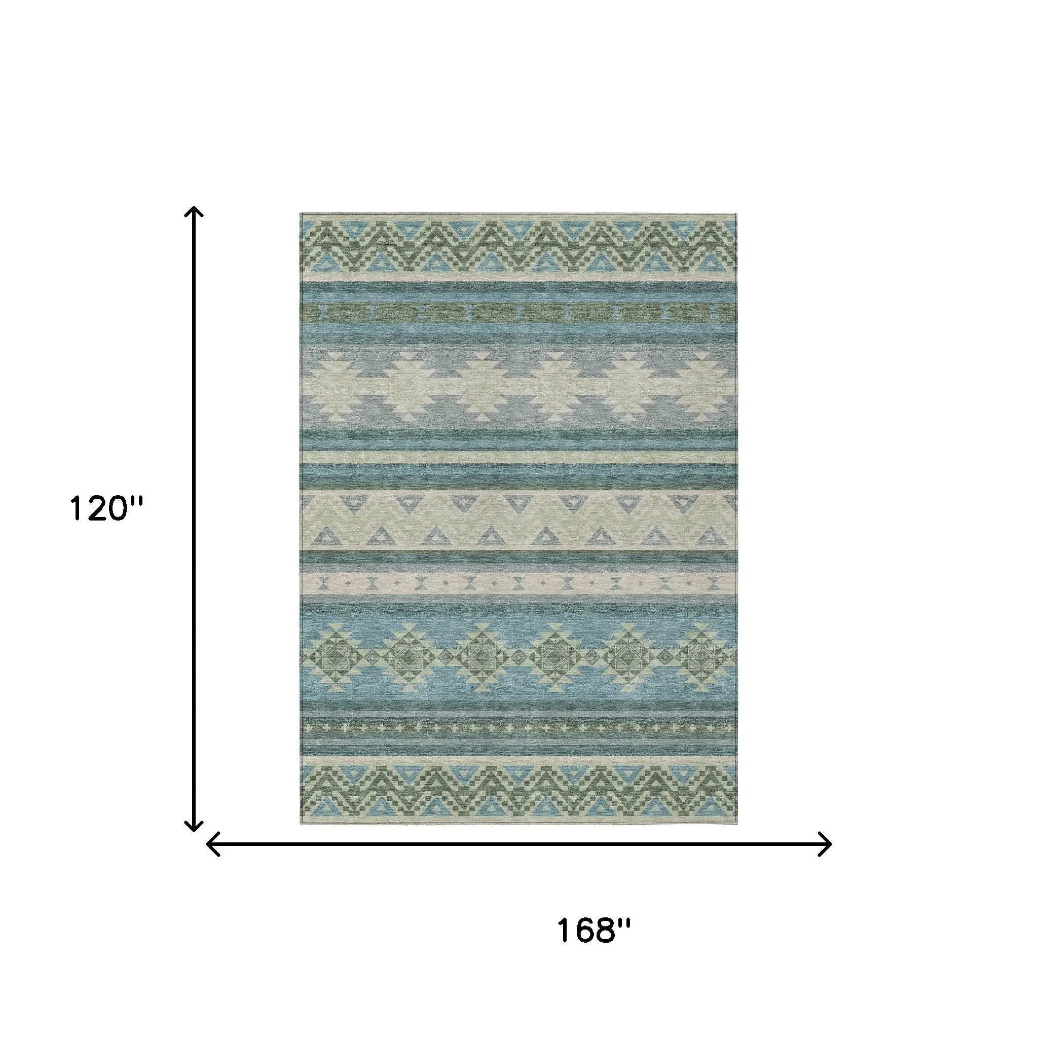 10' X 14' Teal Blue And Beige Southwestern Washable Indoor Outdoor Area Rug Homeroots Outdoor