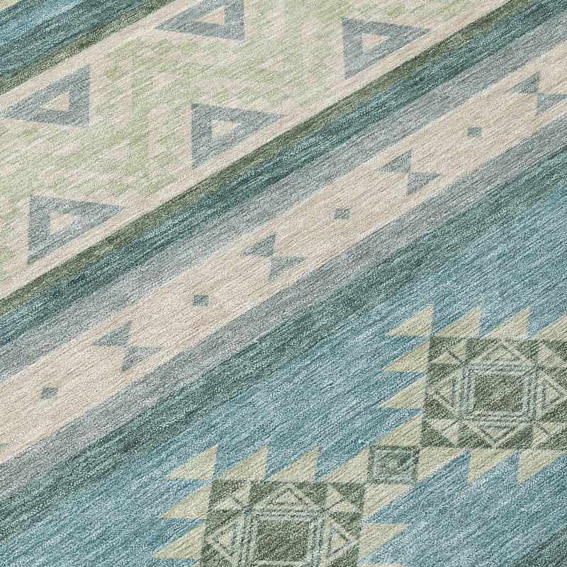 10' X 14' Teal Blue And Beige Southwestern Washable Indoor Outdoor Area Rug Homeroots Outdoor