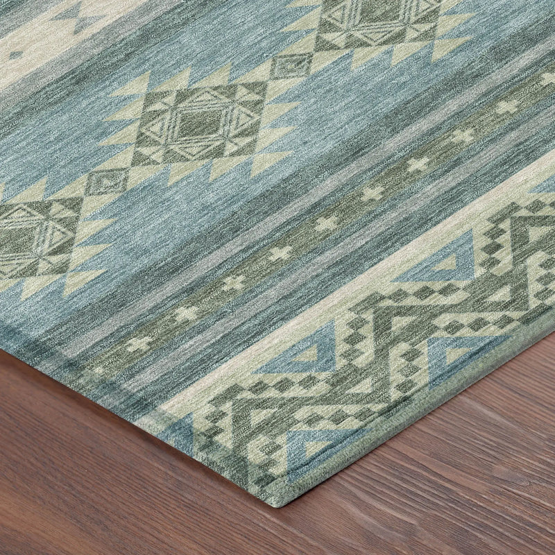 10' X 14' Teal Blue And Beige Southwestern Washable Indoor Outdoor Area Rug Homeroots Outdoor