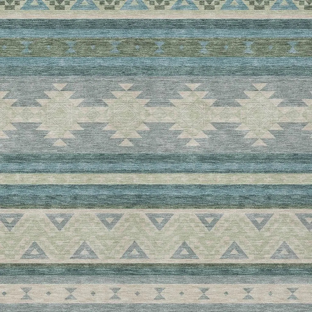 10' X 14' Teal Blue And Beige Southwestern Washable Indoor Outdoor Area Rug Homeroots Outdoor