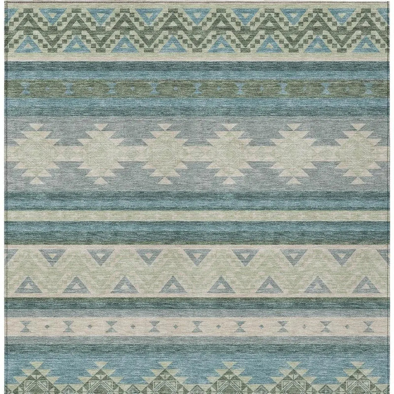 10' X 14' Teal Blue And Beige Southwestern Washable Indoor Outdoor Area Rug Homeroots Outdoor