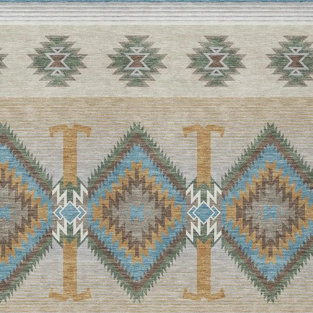 10' X 14' Teal Blue And Beige Southwestern Washable Indoor Outdoor Area Rug Homeroots Outdoor