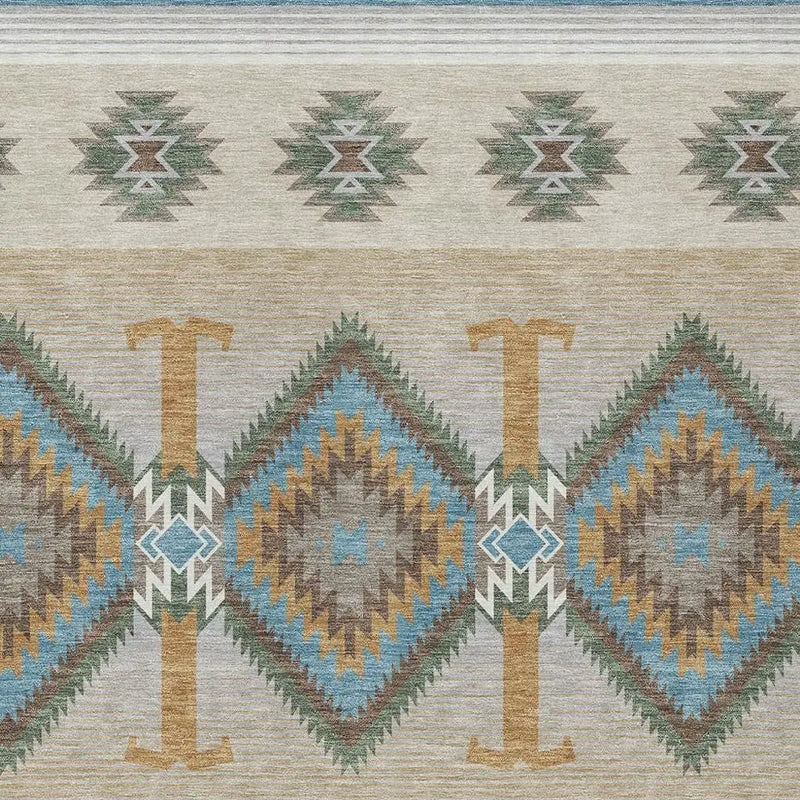 10' X 14' Teal Blue And Beige Southwestern Washable Indoor Outdoor Area Rug Homeroots Outdoor