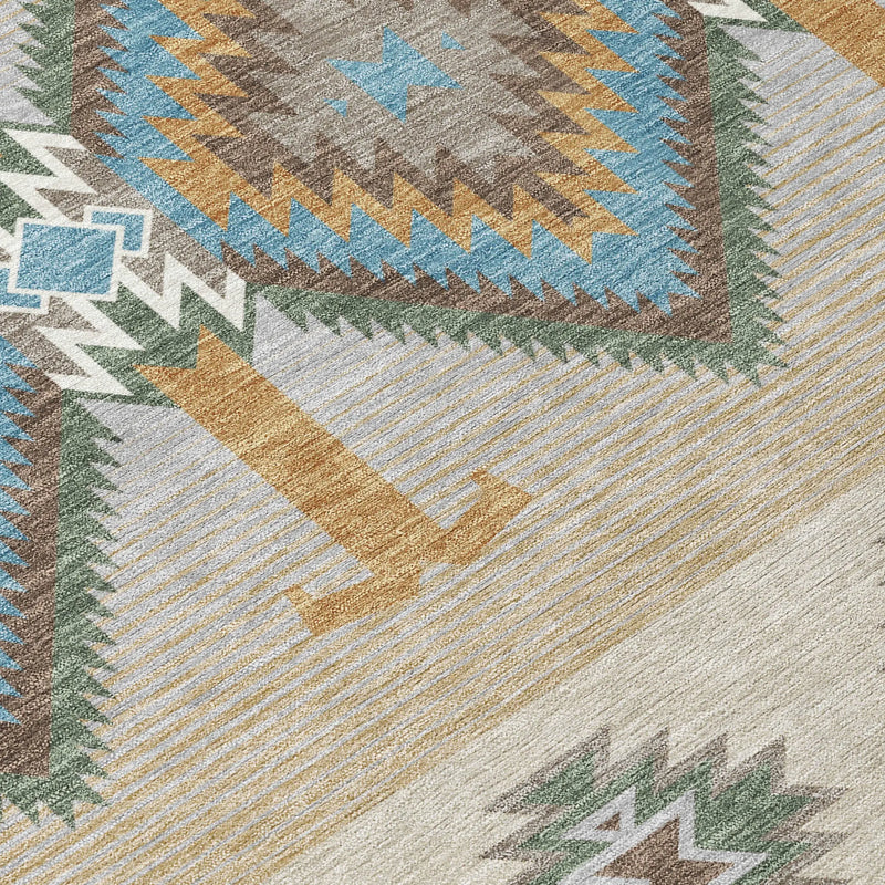 10' X 14' Teal Blue And Beige Southwestern Washable Indoor Outdoor Area Rug Homeroots Outdoor