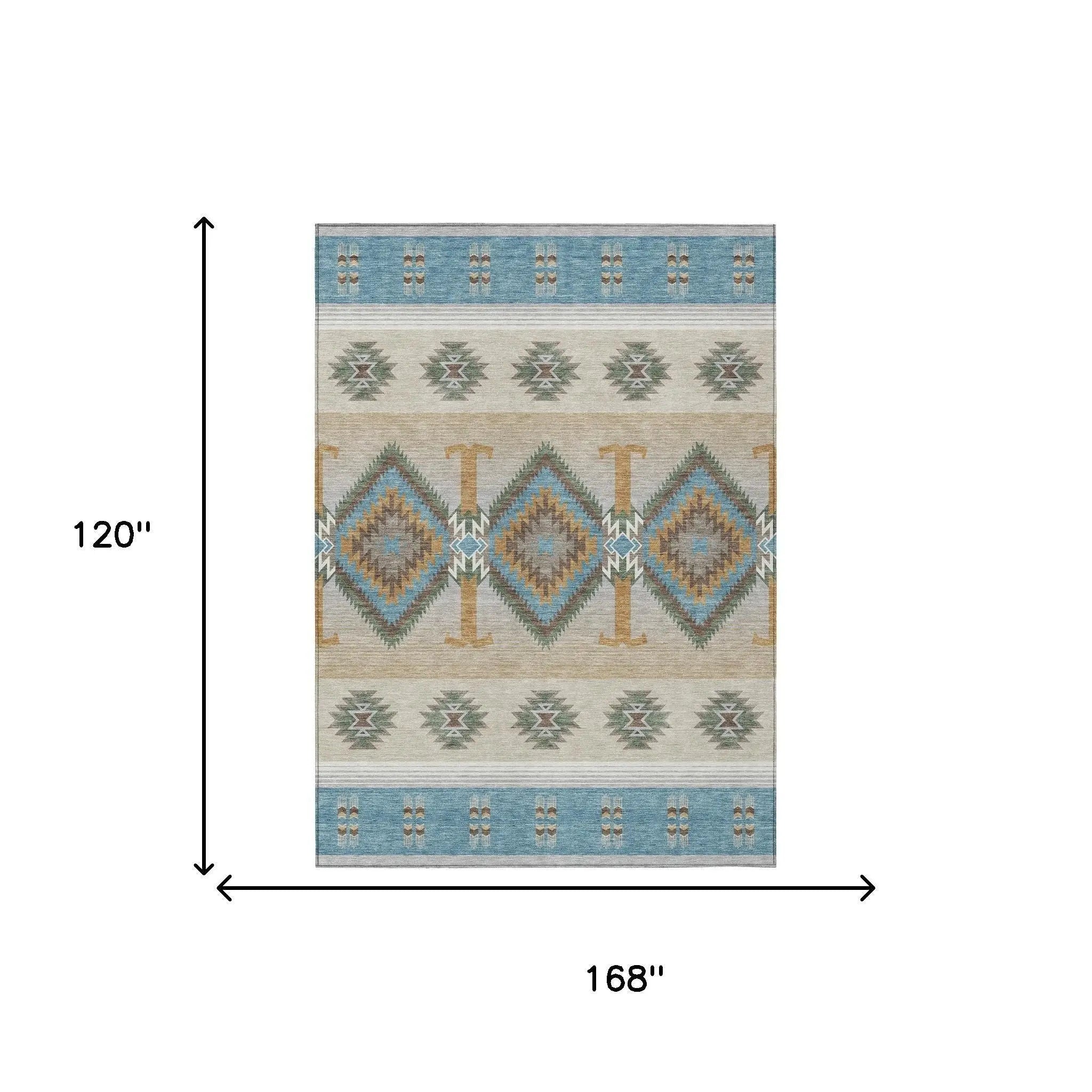 10' X 14' Teal Blue And Beige Southwestern Washable Indoor Outdoor Area Rug Homeroots Outdoor