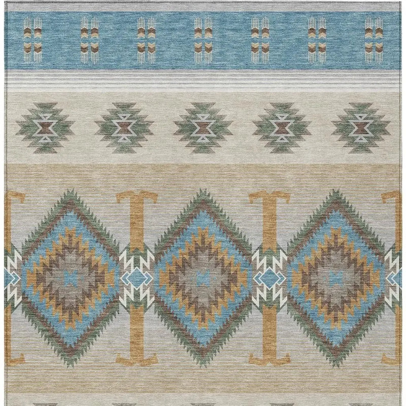 10' X 14' Teal Blue And Beige Southwestern Washable Indoor Outdoor Area Rug Homeroots Outdoor