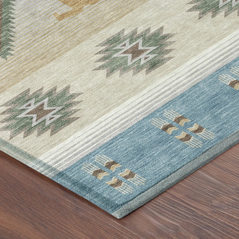 10' X 14' Teal Blue And Beige Southwestern Washable Indoor Outdoor Area Rug Homeroots Outdoor