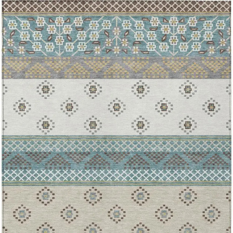 10' X 14' Teal Blue And Beige Striped Washable Indoor Outdoor Area Rug Homeroots Outdoor
