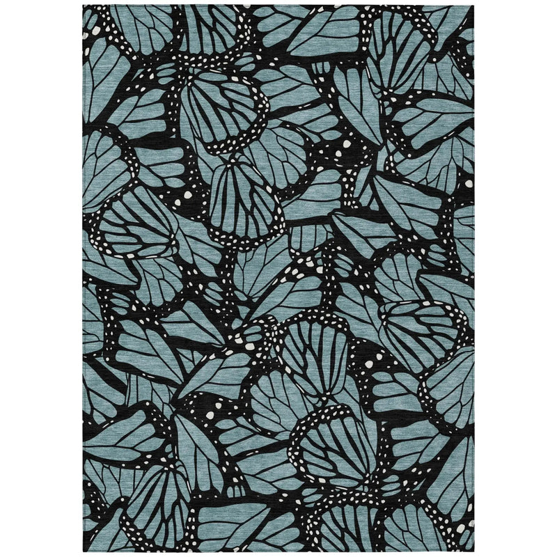 10' X 14' Teal Blue And Black Animal Print Washable Indoor Outdoor Area Rug Homeroots Outdoor