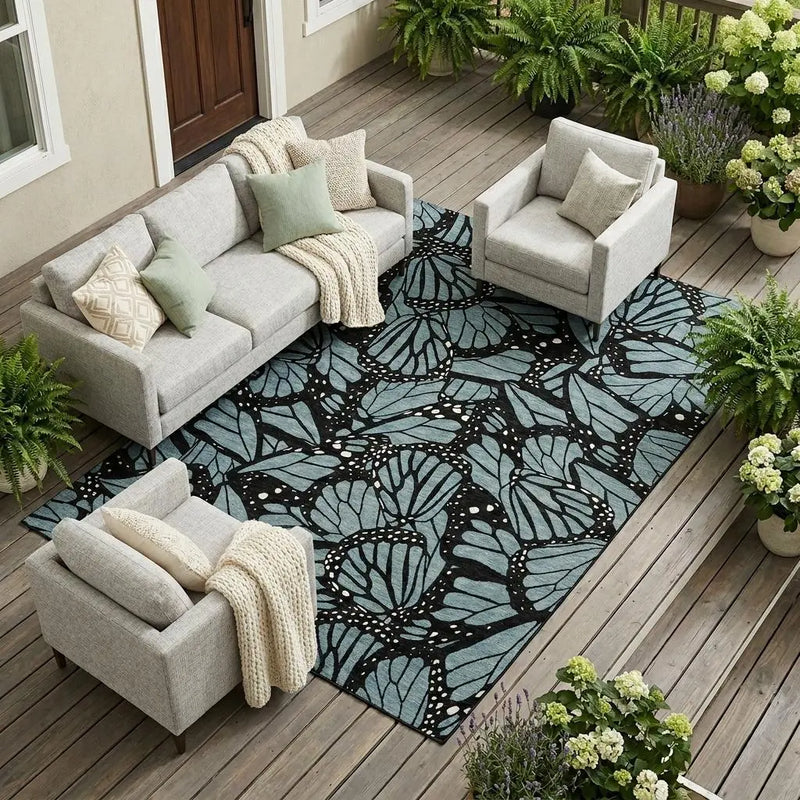 10' X 14' Teal Blue And Black Animal Print Washable Indoor Outdoor Area Rug Homeroots Outdoor