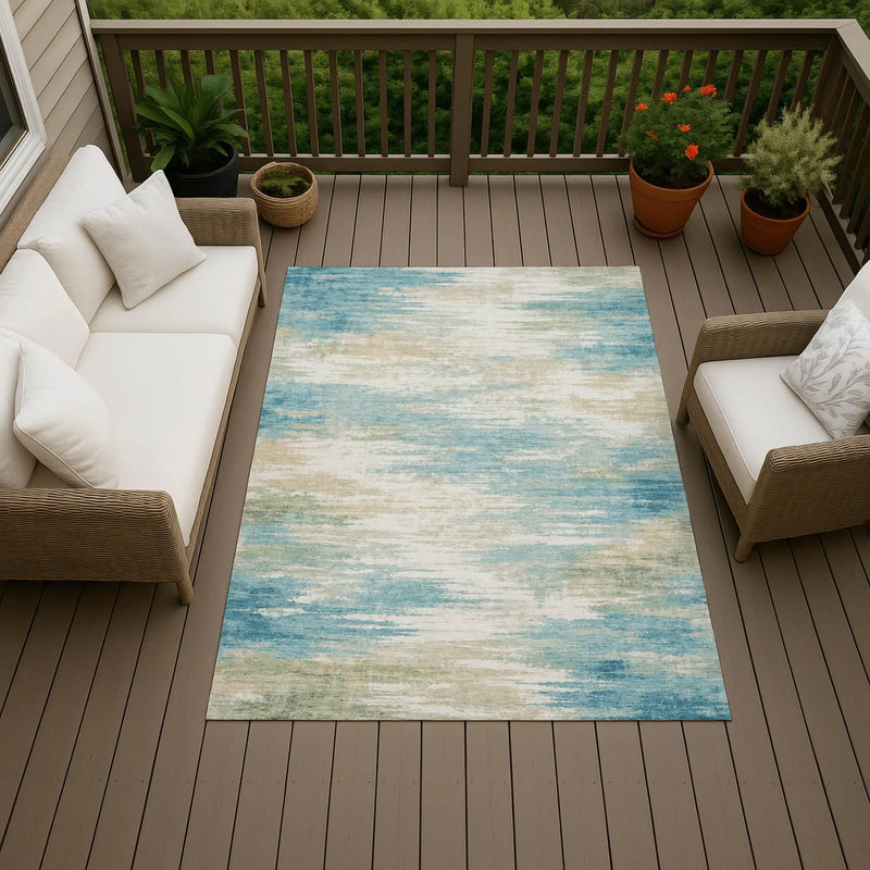 10' X 14' Teal Blue And Blue Abstract Washable Indoor Outdoor Area Rug Homeroots Outdoor