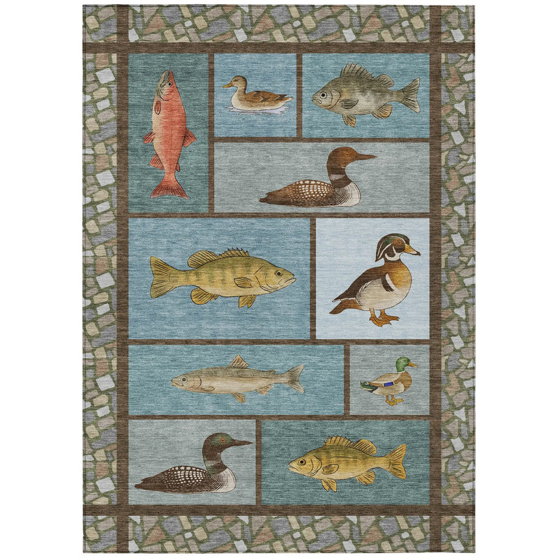 10' X 14' Teal Blue And Blue Floral Medallion Washable Indoor Outdoor Area Rug Homeroots Outdoor