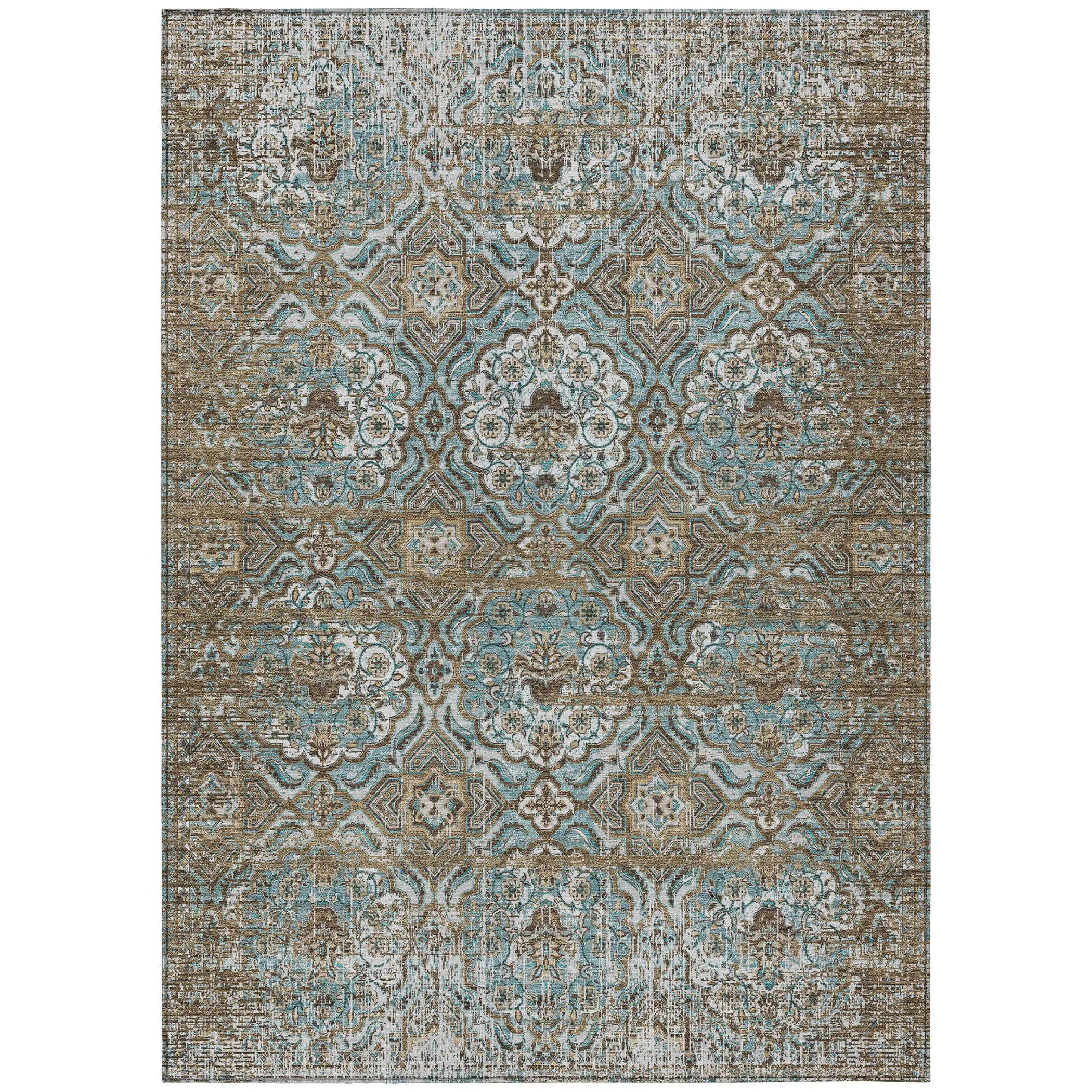 10' X 14' Teal Blue And Blue Floral Washable Indoor Outdoor Area Rug Homeroots Outdoor