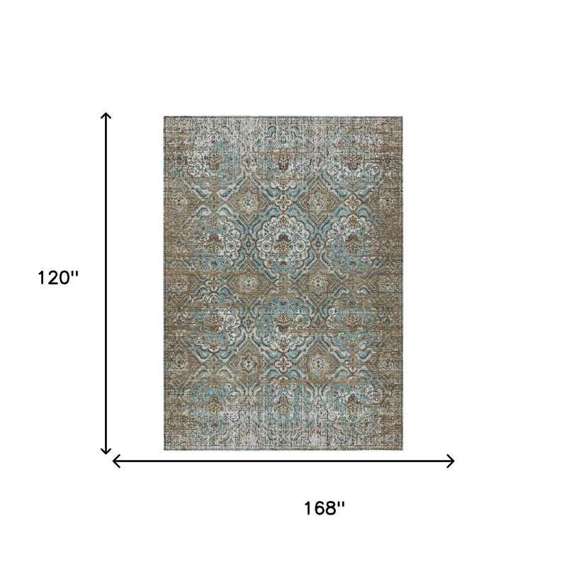 10' X 14' Teal Blue And Blue Floral Washable Indoor Outdoor Area Rug Homeroots Outdoor