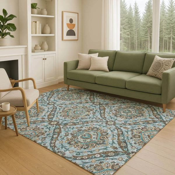 10' X 14' Teal Blue And Blue Floral Washable Indoor Outdoor Area Rug Homeroots Outdoor