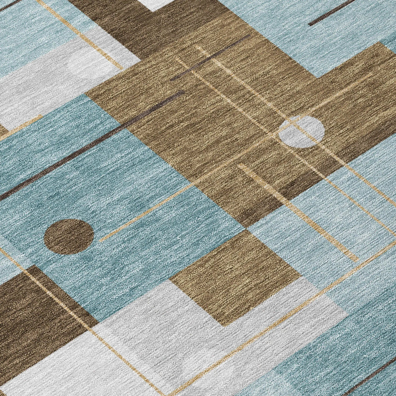 10' X 14' Teal Blue And Blue Geometric Washable Indoor Outdoor Area Rug Homeroots Outdoor