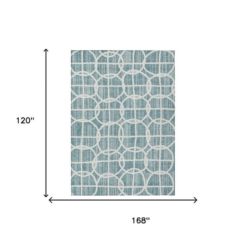 10' X 14' Teal Blue And Blue Geometric Washable Indoor Outdoor Area Rug Homeroots Outdoor