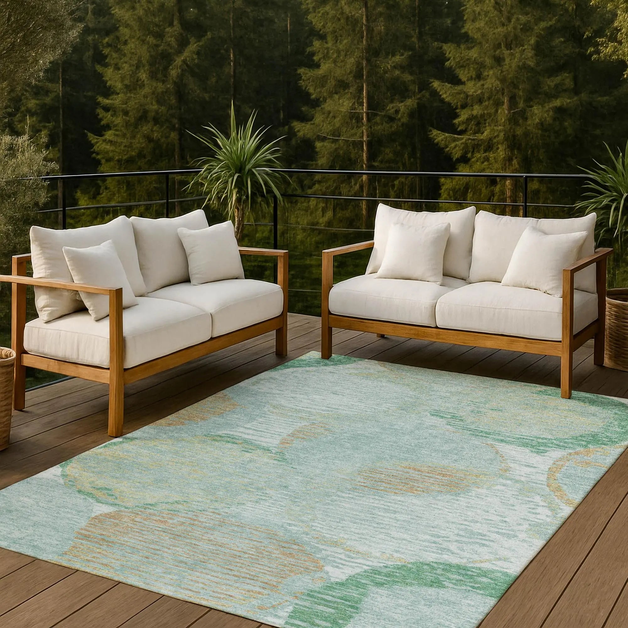 10' X 14' Teal Blue And Blue Geometric Washable Indoor Outdoor Area Rug Homeroots Outdoor